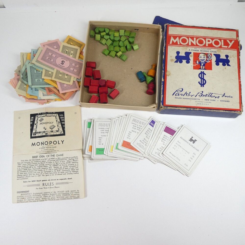 Monopoly Game Parts & Pieces Wooden 1936 Parker Bros Vintage